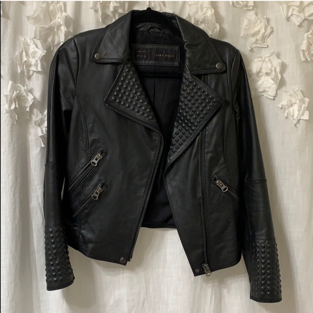 Real leather studded jacket